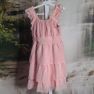 NWT! Girls 130 soft pink swiss dot ruffle tiered flowy sleeveless dress